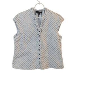 Requirements Women's Shirt White Black Ruffled Stripes Short Sleeves XL